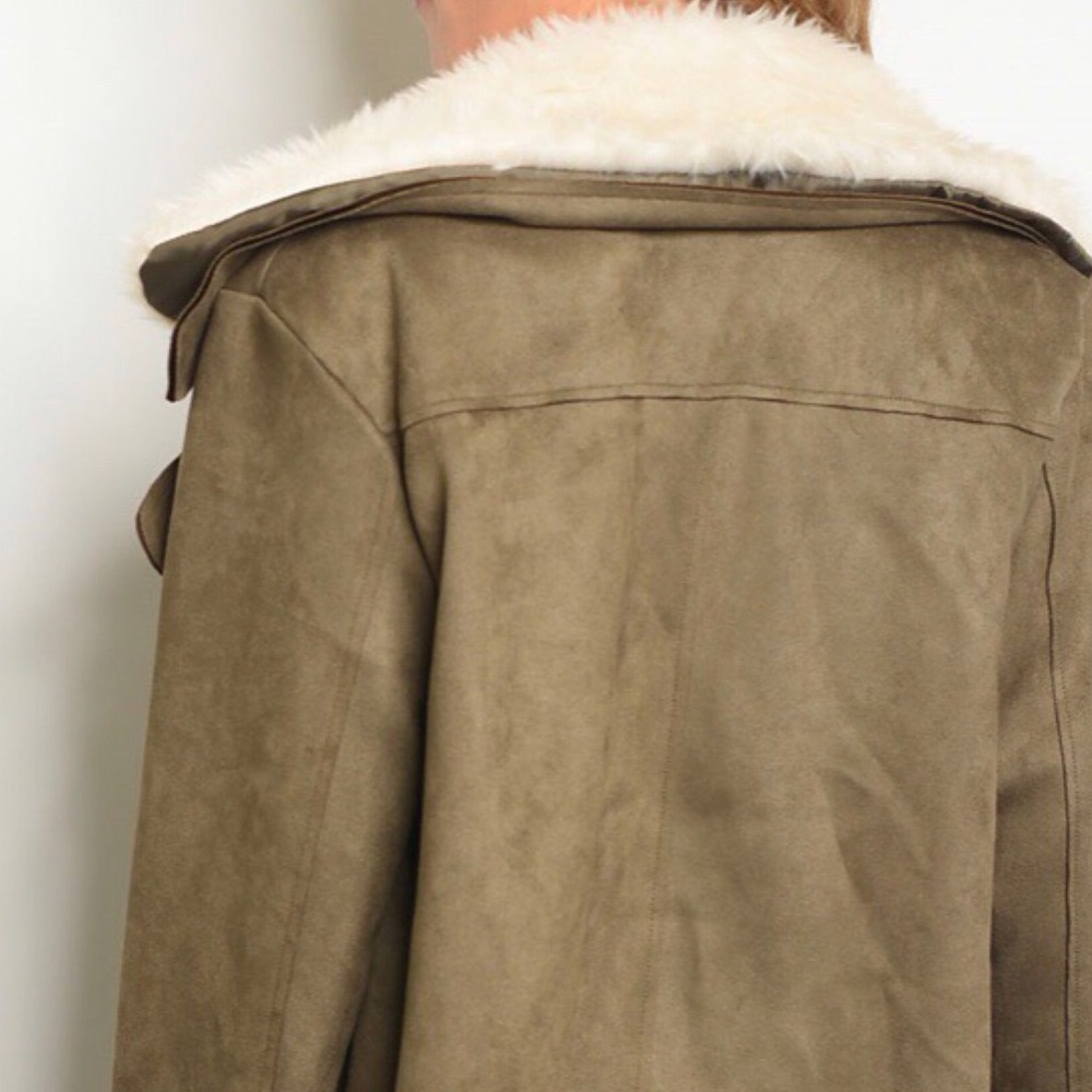OLIVE SUEDE FUR COAT - Picture 4 of 7